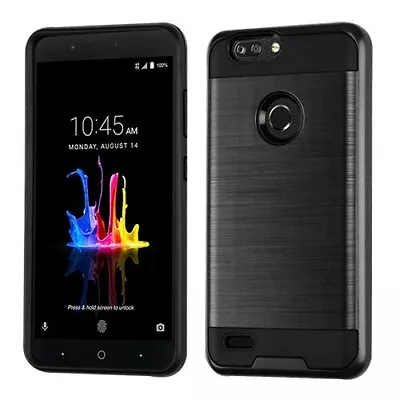 For ZTE Sequoia|ZTE Blade Z Max Z982 Black Brushed Hybrid Case Cover • $7.39