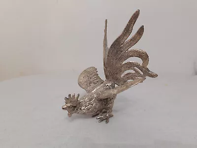 Vintage Rooster Figurine Silver Tone Metal Fighting Cockerel Chicken Ornament • £19.95