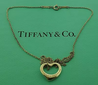 TIFFANY & CO. Elsa Peretti Open Heart Silver Pendant Necklace Link Chain 16  • $116