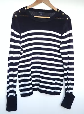 TOMMY HILFIGER Navy Blue White NAUTICAL STRIPED Sweater Size XL Size 14 Approx • £19.99