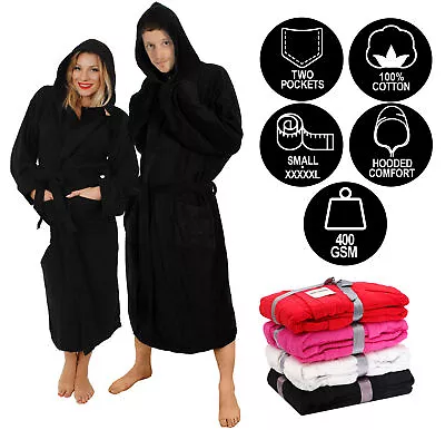 £18.99 • Buy Black Hooded Bathrobe 100% Cotton Heavy Towelling Unisex Hospital Gown S - Xxxxl