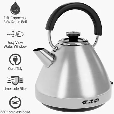 £39.99 • Buy Morphy Richards Venture 1.5L Pyramid Kettle Stainless Steel 100130 6 Cup GRADED