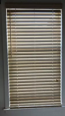 2  Faux Wood Blinds - Natural W/magnetic Valance Cord (R)wand (L) - NEW  • $75