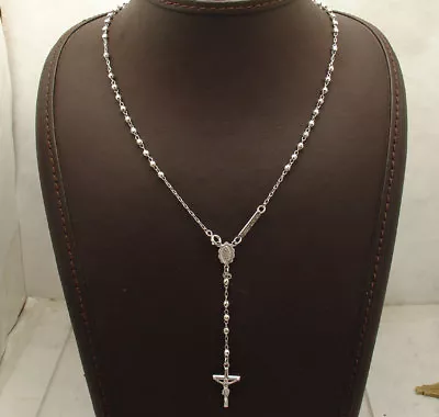 $10228.84 • Buy 17  3mm Diamond Cut Rosary Chain Cross Crucifix Necklace Real 10K White Gold 