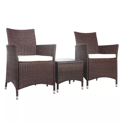 Gardeon Patio Furniture Outdoor Furniture Set Chair Table Garden Wicker Brown • $195.72