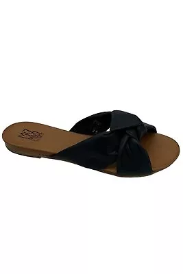 Miz Mooz Leather Wide Knot Detail Slide Sandals Aliza Black • $49.99