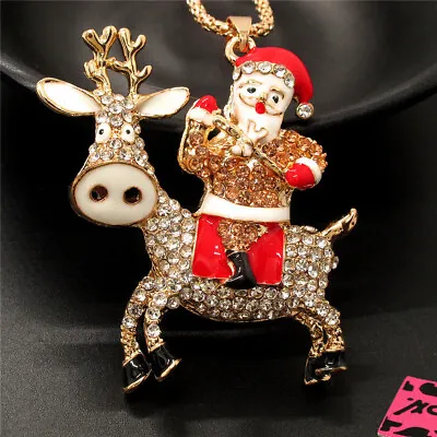 Gifts  Fashion Women Bling Crystal Santa Elk Christmas Pendant  Chain Necklace • $3.95
