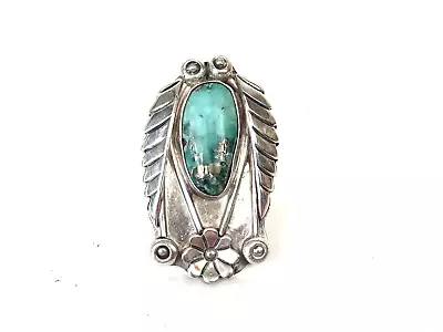 Vintage Navajo Native American Morenci Turquoise Sterling Silver Ring Sz 7.25 • $130.50