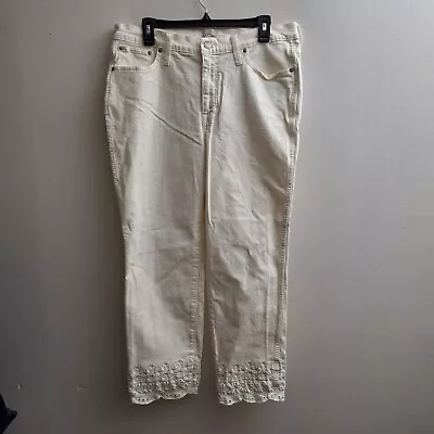 J Crew 9” Vintage Straight Eyelet Hem Ankle Jean Womens 32 White Crop Stretch • $25.99