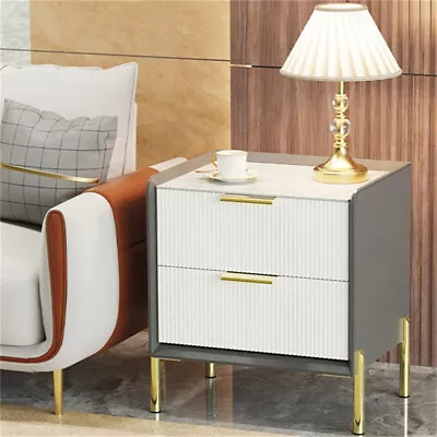 Modern Chest Of Drawers Bedside Cabinet Nightstand 2 Drawer Marble Top Bedroom • £95.92