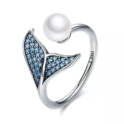 Silver Pearl Rings Dolphin Mermaid Tail Adjustable Open Tail Women Jewelry  • $0.04