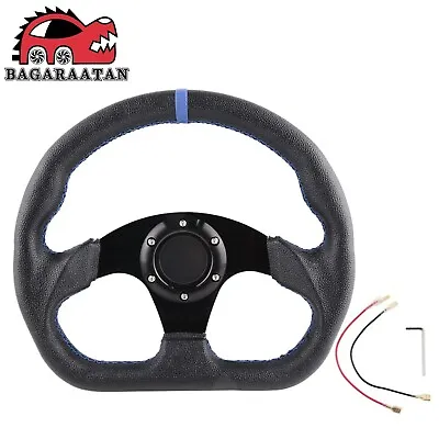 Flat Drift Racing Leather Steering Wheel D Shape Horn Button 6 Holes Universal • $34.85
