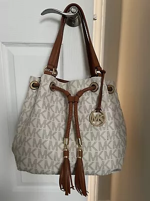 MICHAEL KORS MARINA Signature MK Canvas Drawstring Bucket Tote Shoulder Bag  • $119