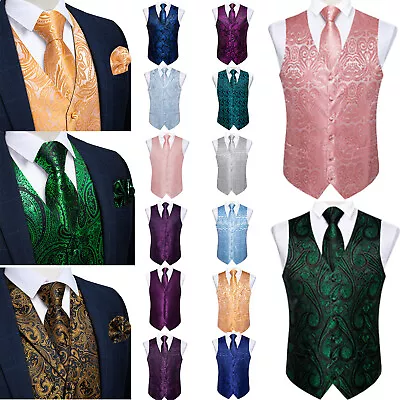 Men's Formal Dress Suit Tuxedo Waistcoat Blue Paisley Silk Vest Tie Set Wedding • $24.99