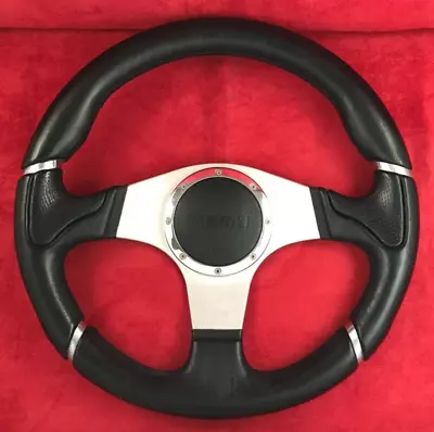 Genuine Momo Millennium Black Leather 3 Spoke 350mm Steering Wheel. Retro 7C • $230.83