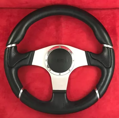 Original Momo Millennium Black Leather 3 Spokes 350mm Steering Wheel Retro 7C • $230.78