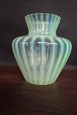 Uranium Glass Vase Opalescent Stripes Loetz Type  GLOWS 5.5 Inches • $150