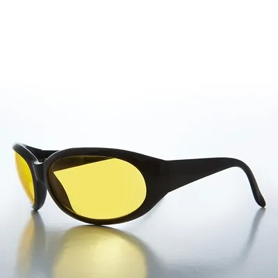 Black Wrap Around Yellow Lens Vintage Sunglasses - Chong • $25