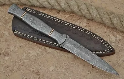 Double-Edged V42 Military Damascus Steel Dagger Boot Knife Full Tang - 399X • $35.95