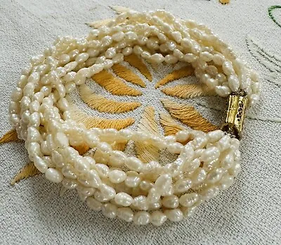 Vintage Freshwater Pearl Bracelet 10 Strand 8” With Gold Tone Clasp • $15