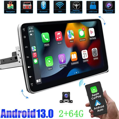Single 1 DIN Rotatable 10.1'' Android 13 Touch Screen Car Stereo Radio GPS Wifi • $119.90