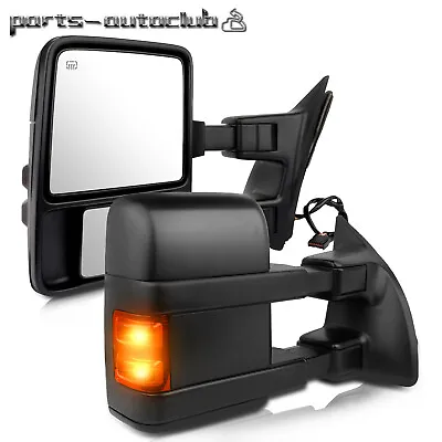 Tow Mirrors Power Heated SMOKE Turn Signal Light For 99-07 Ford F250 Super Duty • $112.99