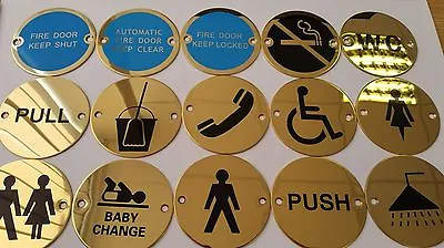 Polished Brass Circular Round Toilet Pub Shop Bathroom Door Sign Gold Plate  • £3.99