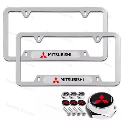 For 2PCS MITSUBISHI Silver License Plate Frame Stainless Steel Metal W/ Caps SET • $25.99