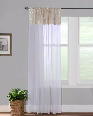 Selina Sequin Voile Slot Top Curtain Panel (Single) Silver Or Gold Sequin Detail • £5.40