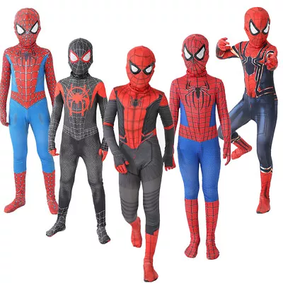 Kids SpiderMan Boy Miles Morales Tobey Maguire Outfits Jumpsuit Cosplay Costume • £9.91