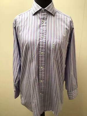 Faconnable Pale Blue Striped Cotton Long Sleeve Shirt Collar 16” EXCON  • £12.99