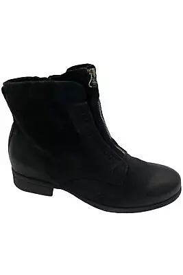 Miz Mooz Leather Wide Width Zip Front Ankle Boots Story Black • $54.99
