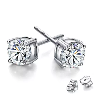 Womens 925 Sterling Silver Cubic Zirconia Round Stud Earrings Jewellery Gift • £3.49