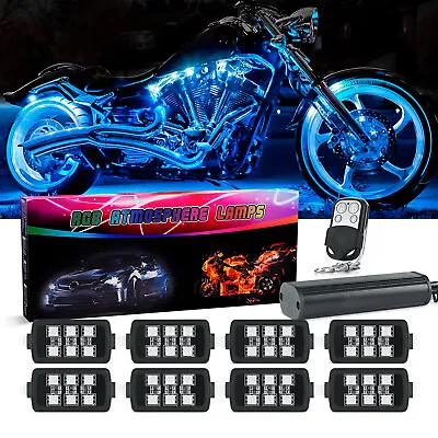 8 Pods Motorcycle RGB Led Lights Underglow Neon Accent Light Wireless Remote Fob • $35.09