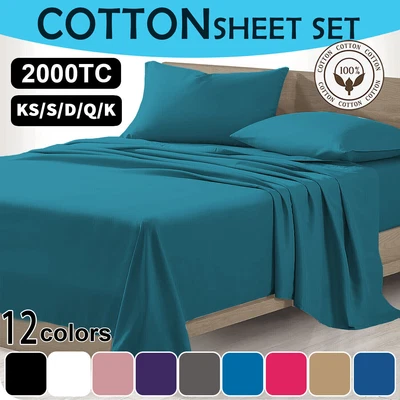 $40.25 • Buy 2000TC Egyptian Cotton Bed Flat Fitted Sheet Set Single Double Queen King Size