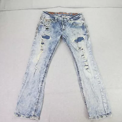 Rock Revival Jeans Mens 36x31 Blue Denim Acid Wash Straight Leg Nardo Distressed • $99.84