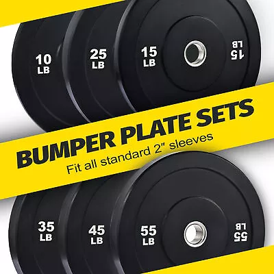 Olympic Bumper Plate Sets Of Twin 2“ Rubber Weight Plates 10/15/25/35/45/55lbs • $41.99