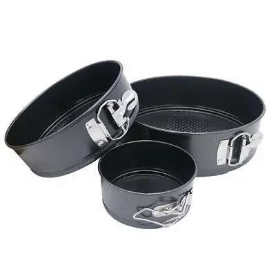 Cake Tins Set Of 3 Non Stick Pan Tray Springform Loose Cooking Baking Round Cake • £10.49