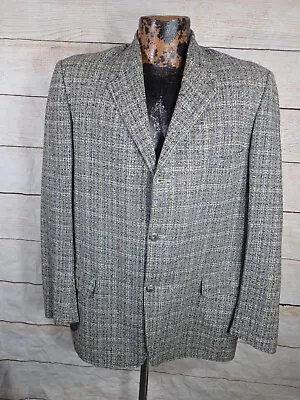 42 Men's Vintage 1960s Grey Blue White Plaid Distressed Wool Sport Jacket Blazer • $20