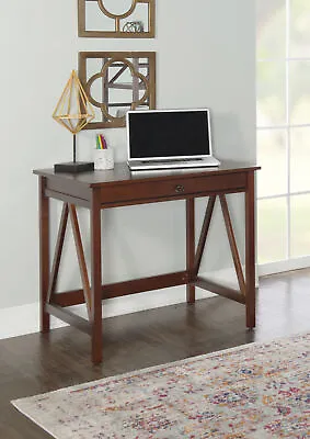 Rustic Wooden Computer Writing Desk W/ Drawer Antique Tobacco Finish Home Decor • $129.48