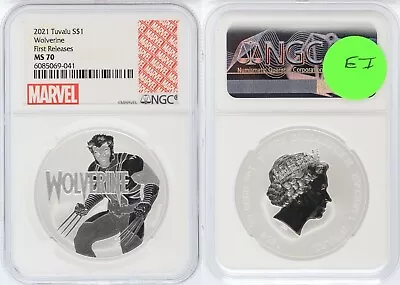 2021-Tuvalu Marvel Wolverine NGC-MS70 SILVER 1 Oz WHITE CORE FIRST RELEASES • $180