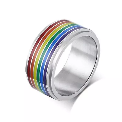 Rainbow Gay LGBT Pride Rotatable Stainless Steel Epoxy Ring For Man Accessories • $16.49