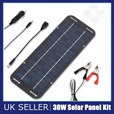 30W Solar Panel Kit Trickle Battery Charger 12V For Car Van Caravan Boat UK • £11.99