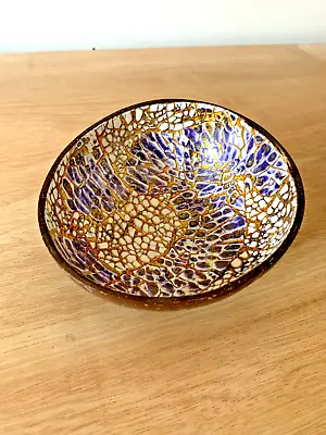 Handmade Coconut Bowl Blue White Gold Marble Pattern • £6.95