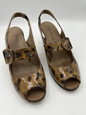 $46 • Buy ANYI LU Leopard Patent Leather Slingback Pump Shoes TULIP Size 40 