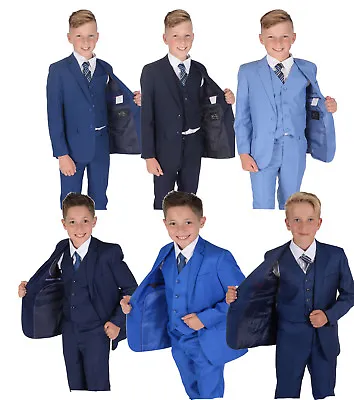 Boys Blue Suits Wedding Pageboy Party Prom 5 Piece Suit 2-14 Years • £35.99