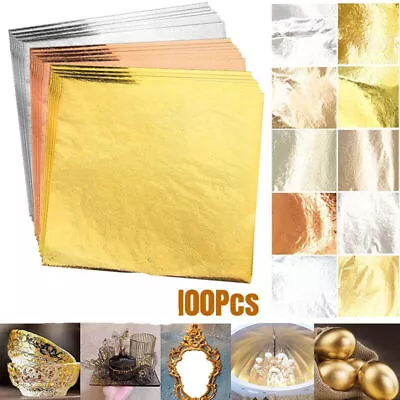 100 X Gold/Silver Leaf Sheets Foil Gilding Art Craft Metallic Transfer DIY Paper • £5.49