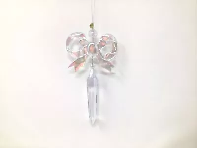 Silvestri Iridescent Hard Plastic Bow W Hanging Acrylic Prism Ornament Vintage • $11.50