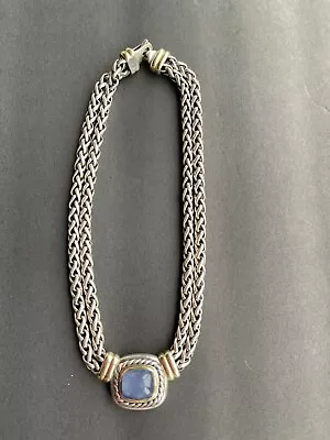 David Yurman Albion Chalcedony 14k Gold & 925 Silver Double Chain Wheat Necklace • $1350