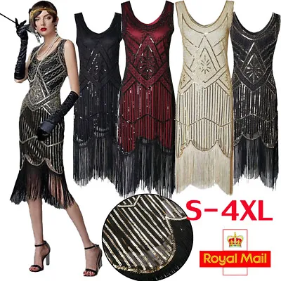 Retro 1920s Flapper Gatsby Charleston Sequin Fringe Evening Party Cocktail Dress • £6.59